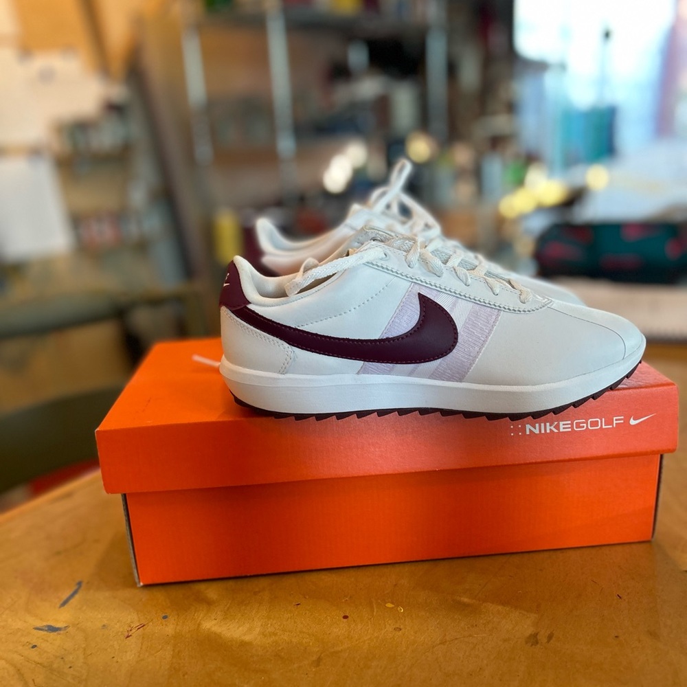 Nike Women's Cortez G Spikeless Golf Shoes, White/Red, CI1670-103